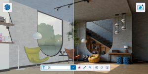 AI Render Nano Banana before and after — a SketchUp interior model on the left and a photorealistic AI-generated render on the right